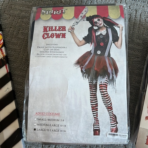 Spirit Halloween Killer Clown Harlequin Curls Wig and costume with machete - Picture 1 of 7